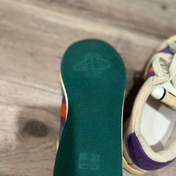 Gucci Style Beige and Purple Sneakers with Orange Stripes - Picture 4 of 6